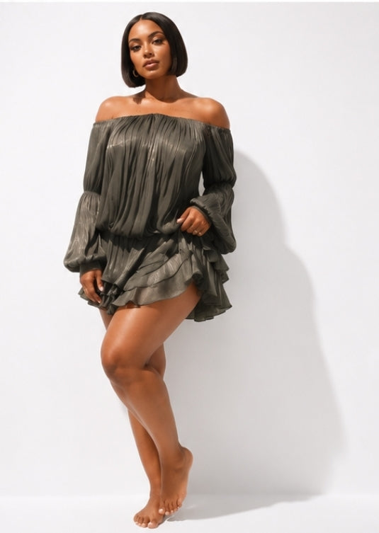 Plus Off the Shoulder Flared/Ruffled Mini