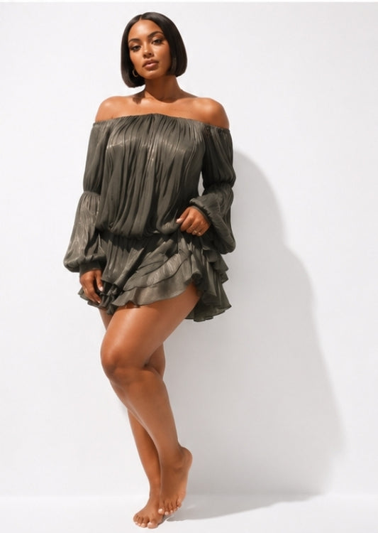 Plus Off the Shoulder Flared/Ruffled Mini